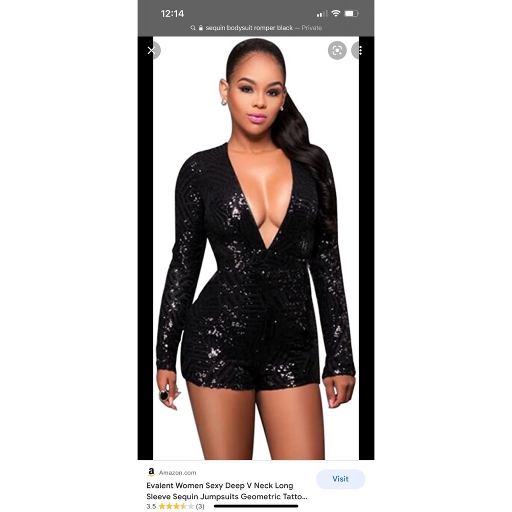 Black sequin long sleeve romper